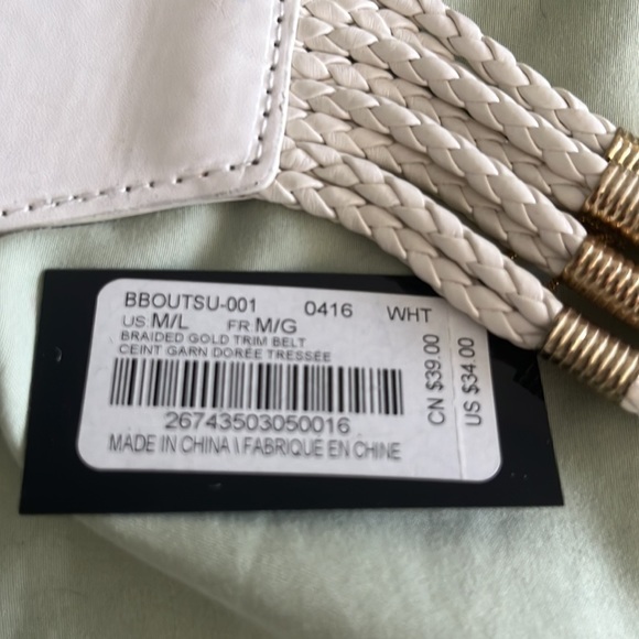 New Bebe Belt M/L 32” without stretch. White and Gold - Picture 4 of 5